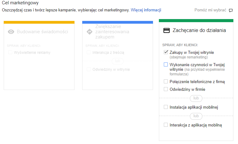 adwords kampania w sieci reklamowej - cele
