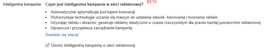 inteligentna kampania w sieci reklamowej 