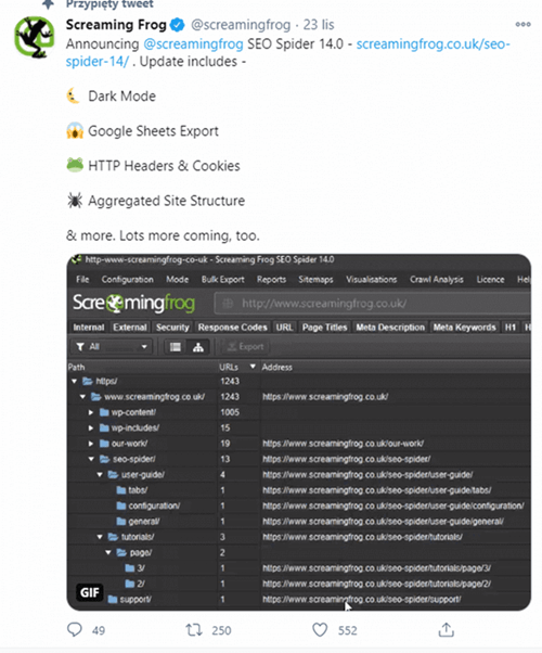 Aktualizacja Screaming Frog