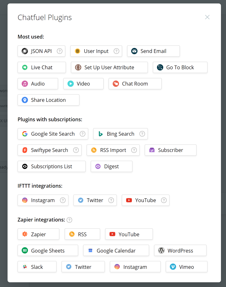 wtyczki programu chatfuel