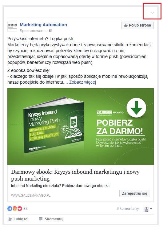 Facebook reklama - przykład
