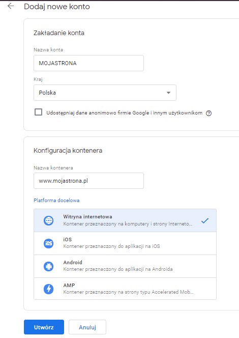 Dodanie nowego konta