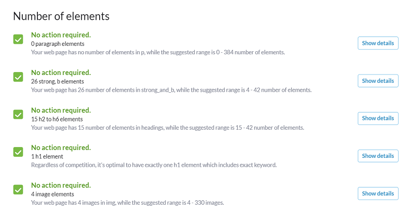 ilość elementów surfer seo
