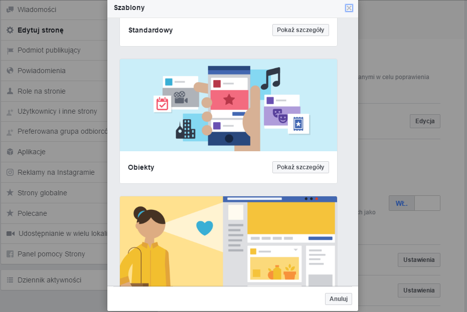 facebook - szablony profili podgląd
