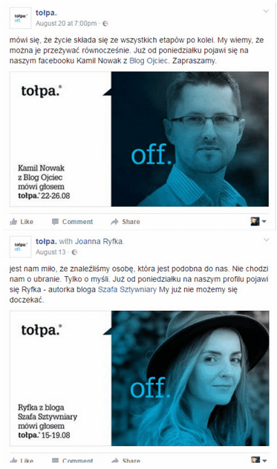 Fanpage na Facebooku dedykowany kampanii tołpa off.