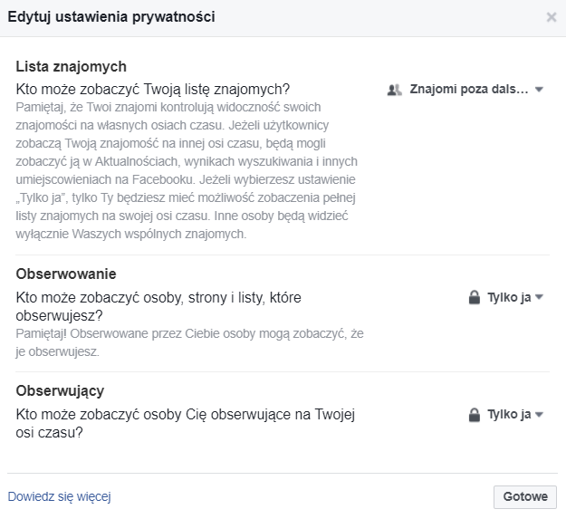 ustawienia prywatności facebook