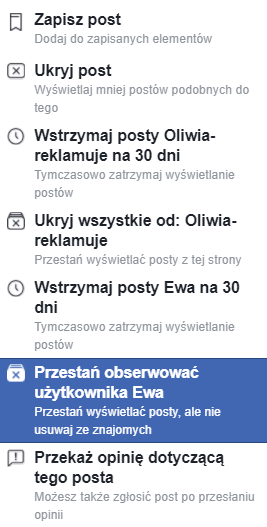 przestań obserwować użytkownika