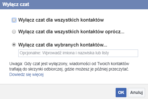 ukryj dostępność na czacie