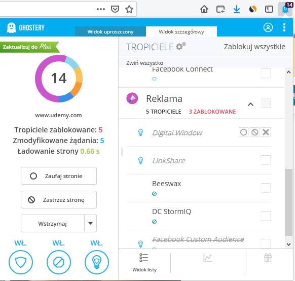 Rozszerzenie Ghostery a widok witryny