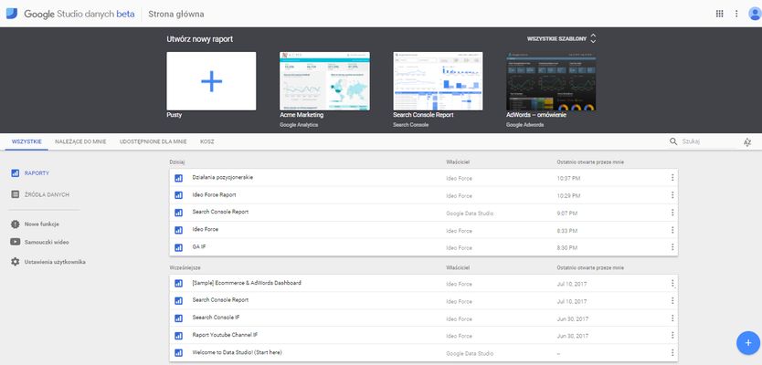 google data studio - podgląd