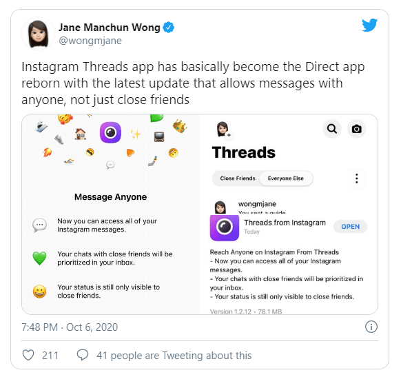 Instagram konfiguruje wiadomości
