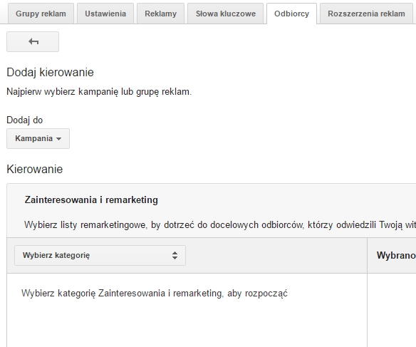 adwords dodawanie listy odbiorców na poziomie kampanii