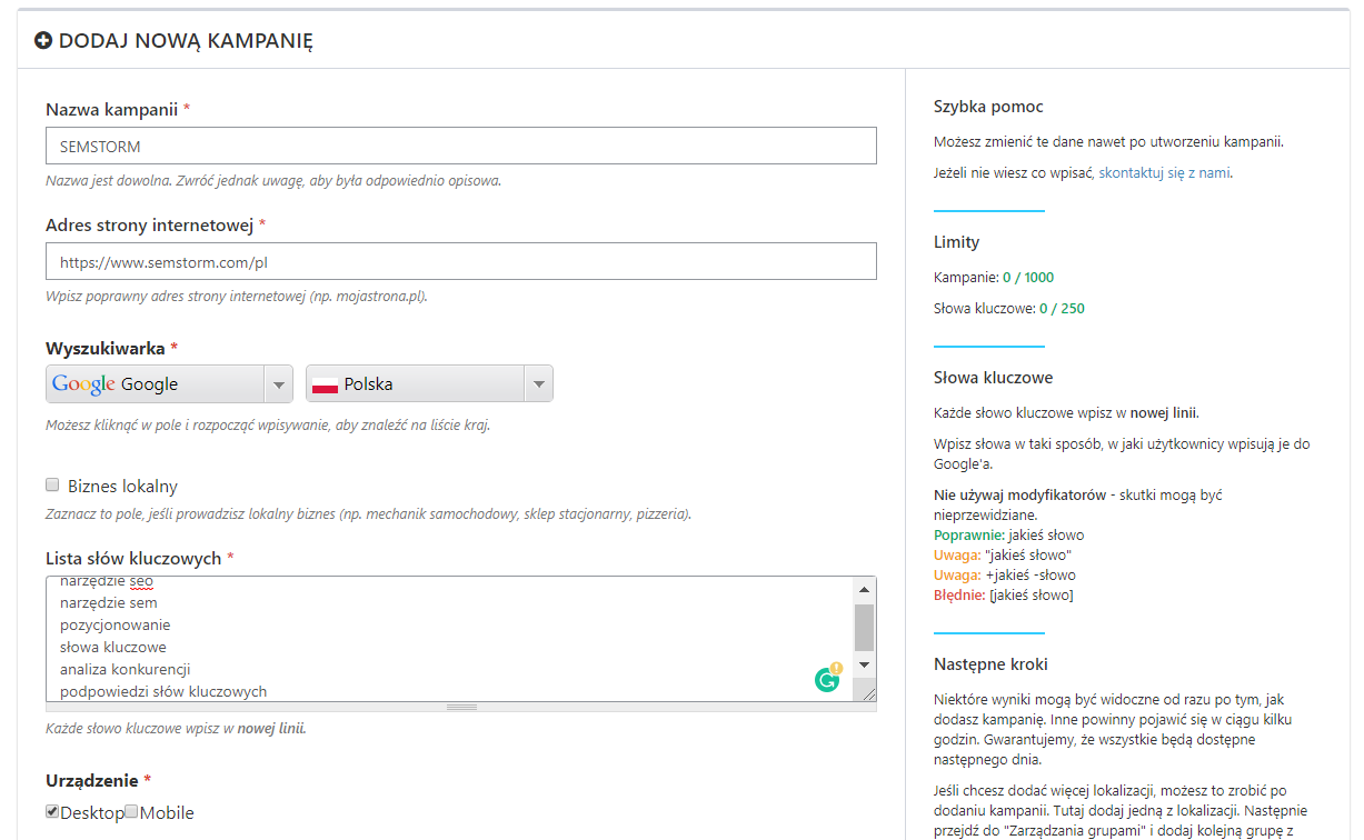 monitoring kampanii semstorm