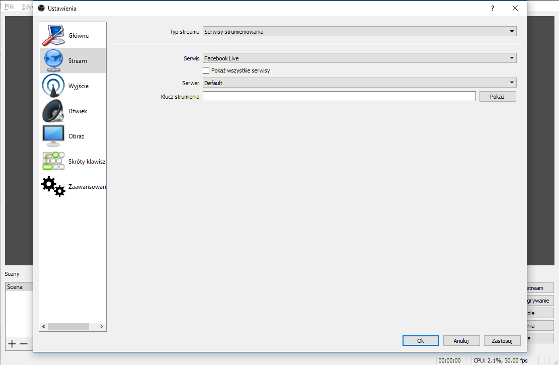 program OBS facebook live 1