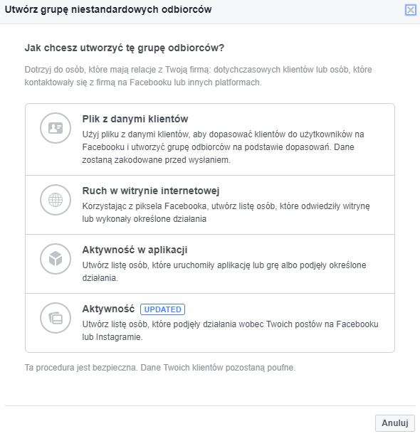 Menedżer reklam Facebooka - reklama na Instagramie 3