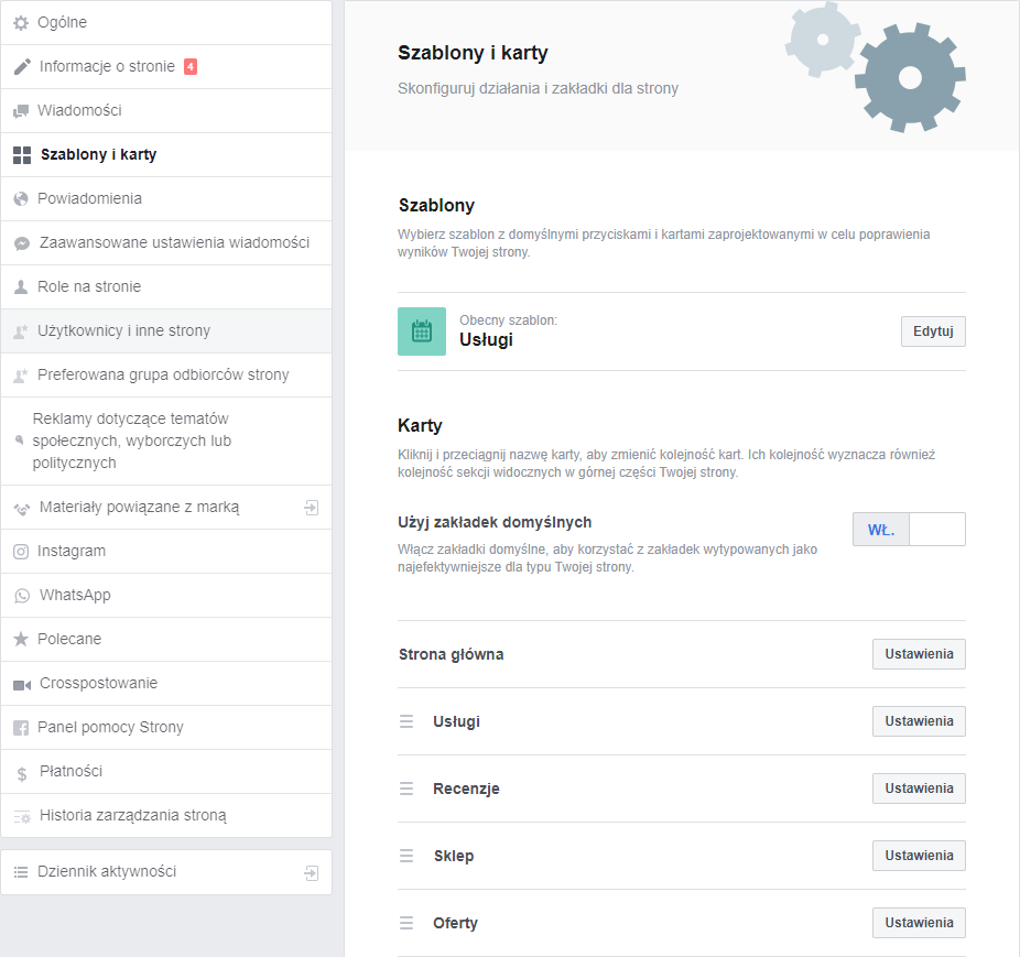 Szablony i karty na FB