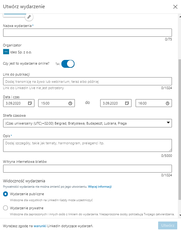 Tworzenie wydarzenia