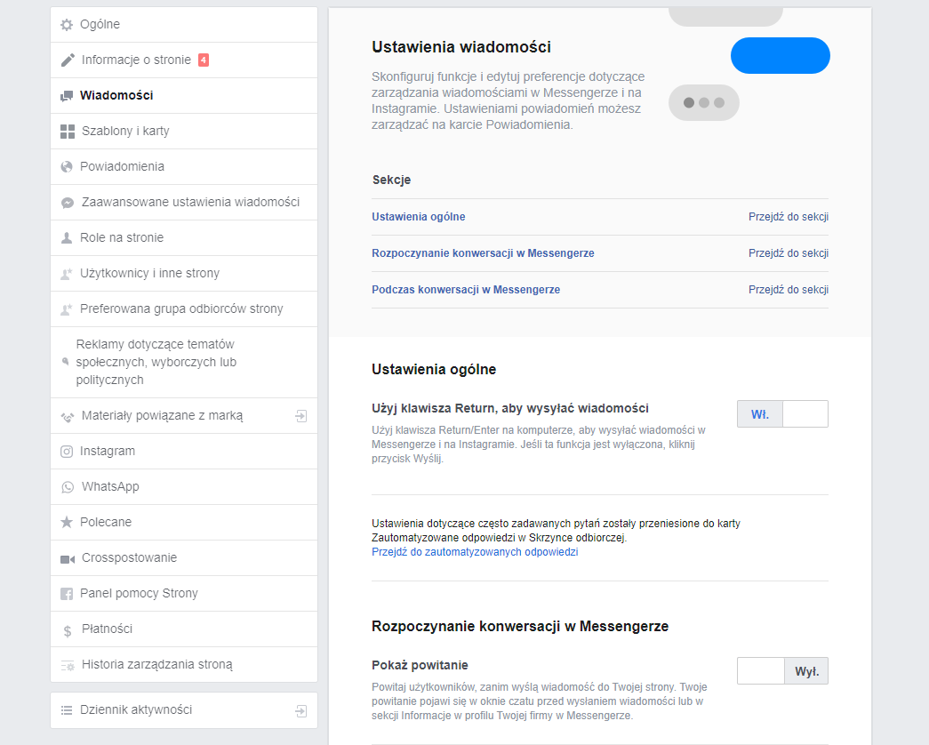 Ustawienia wiadomości na FB