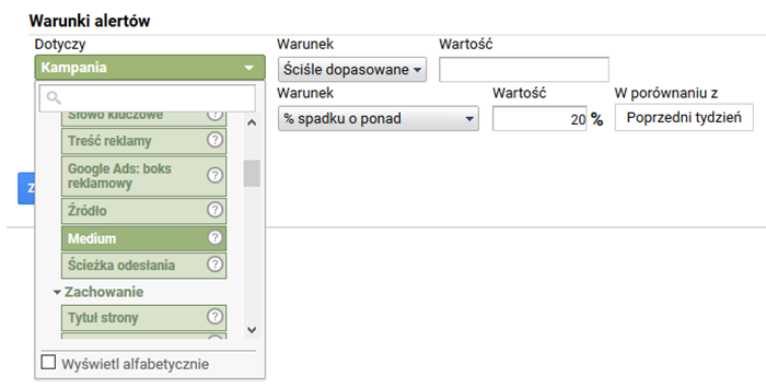 Warunki alertów