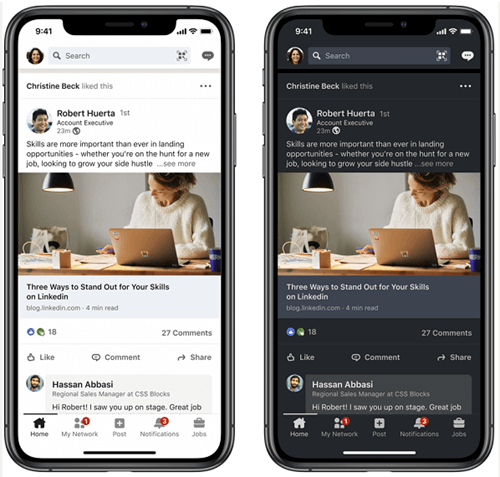 Tryb ciemny LinkedIn