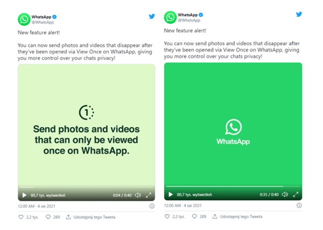 WhatsApp znikające treści