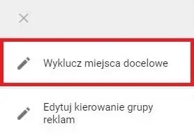 wyklucz miejsca docelowe