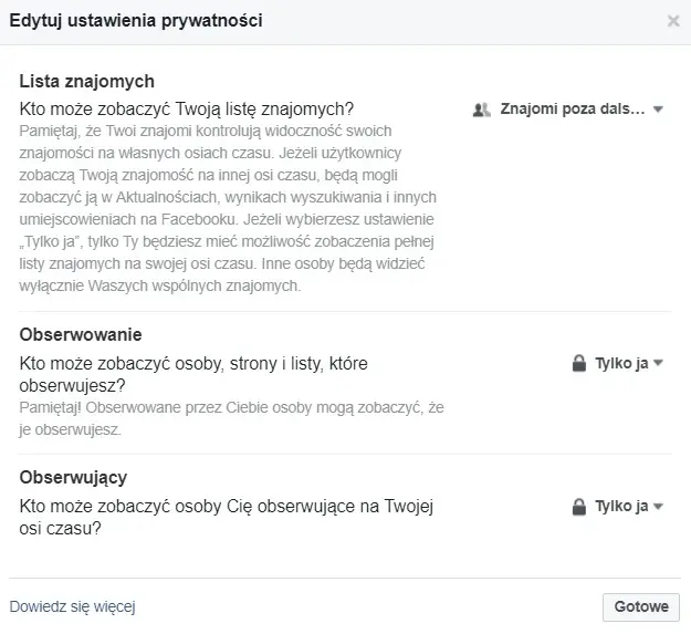 ustawienia prywatności facebook