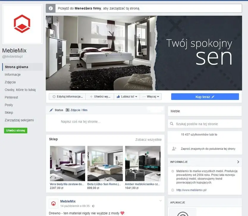 sklep na facebooku - przykład 2