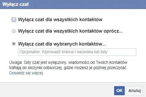 ukryj dostępność na czacie