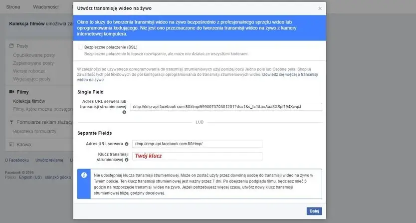 facebook  opcja na żywo podgląd 2