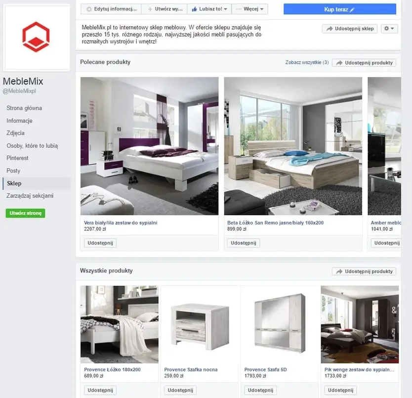sklep na facebooku - przykład