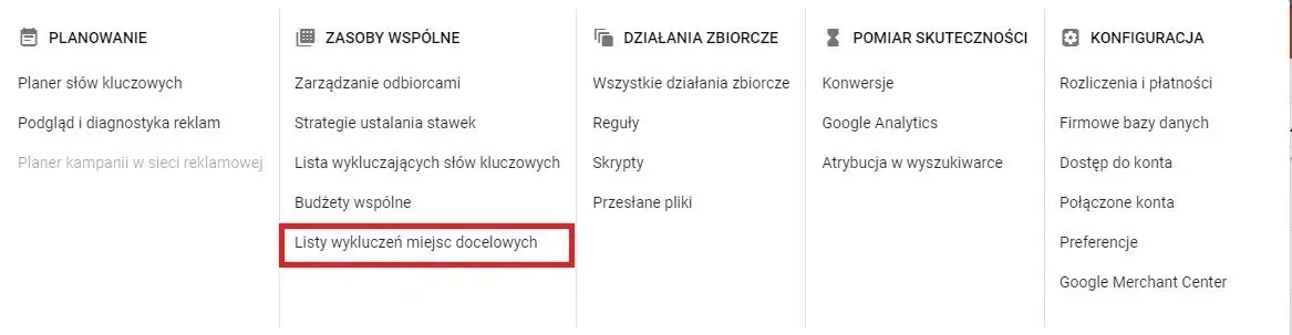 lista wykluczeń