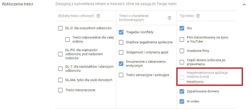 Wykluczenie treści