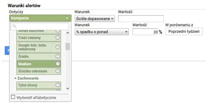 Warunki alertów