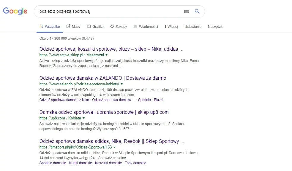 Wyniki wyszukiwania frazy odzież sportowa – pierwsze wyniki
