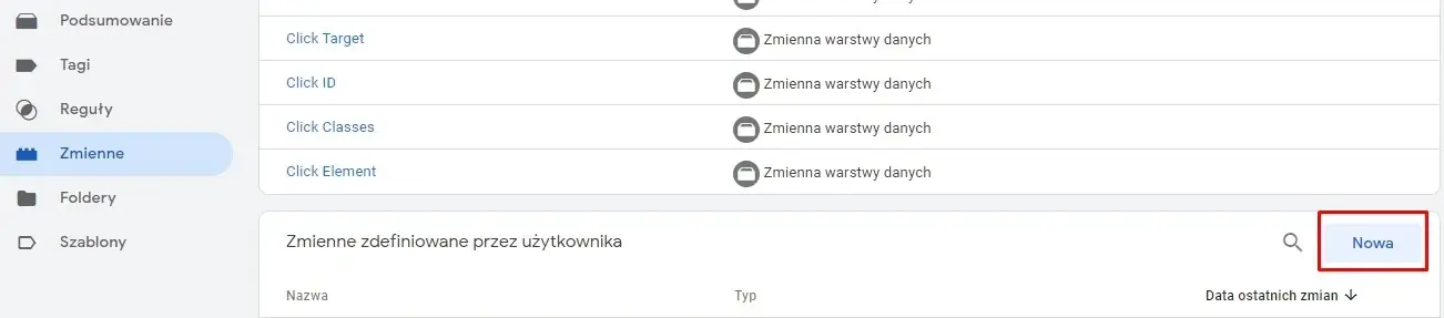 Zmienne GTM